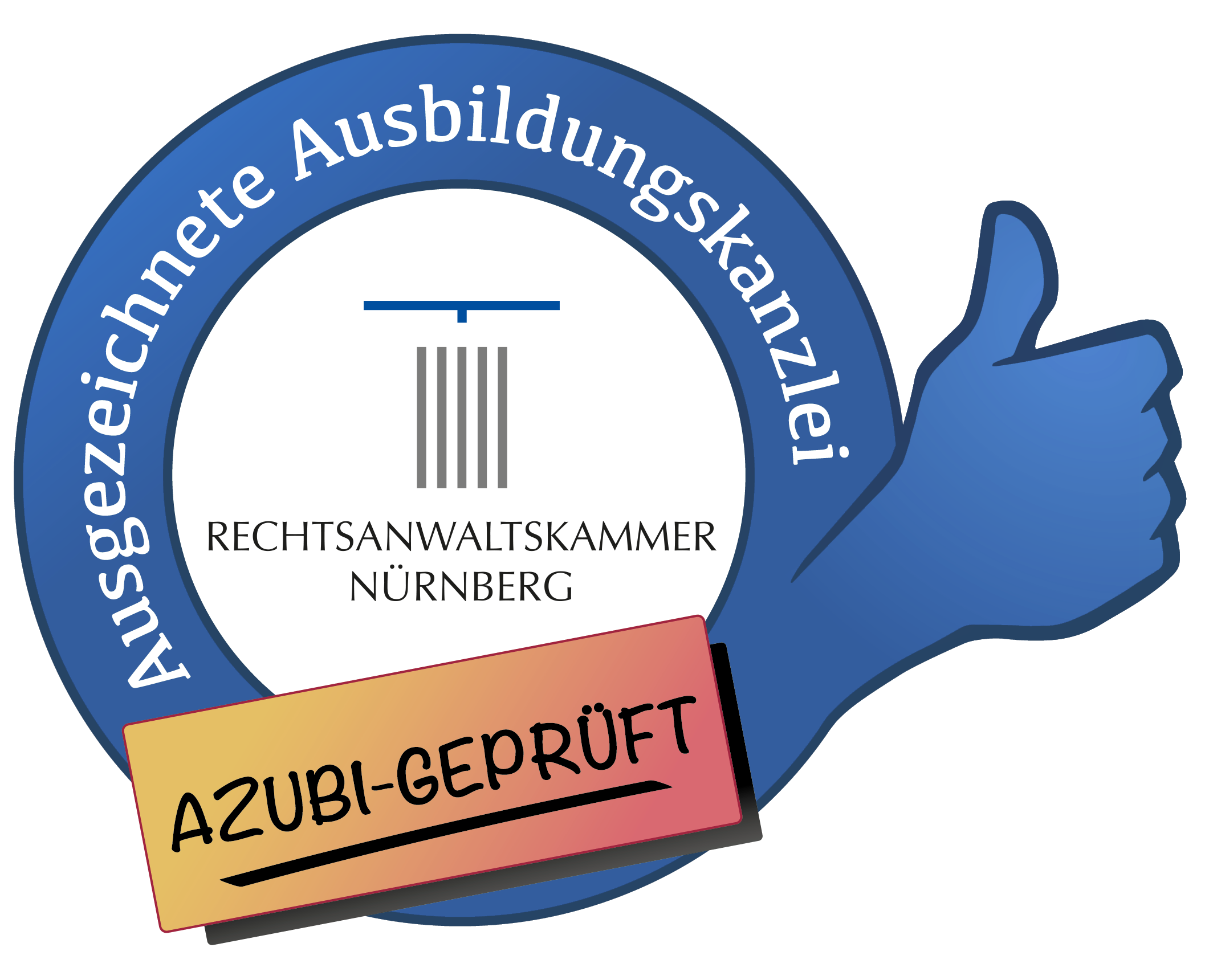 Siegel ausgezeichnete Kanzlei Azubi geprüft der Rechtsanwaltskammer Nürnberg